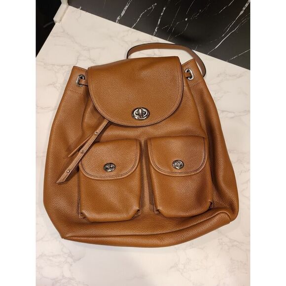 Coach Turnlock Rucksack Backpack Classic Saddle Brown Pebbled Leather Preppy EUC - Picture 16 of 16